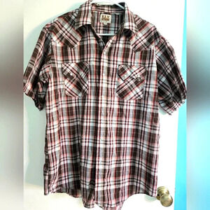 Ely Cattleman Short Plaid Western Button Up Size Large